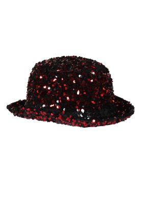 T4197-0501 rot-schwarz Luxuriöser Pailletten Melone innen mit Hutgummi - 0