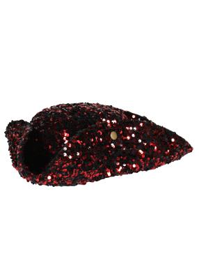 T4198-0501-59-60 rot-schwarz Luxuriöser Pailletten Dreispitz innen mit Hutgummi Gr.59-60 - 1