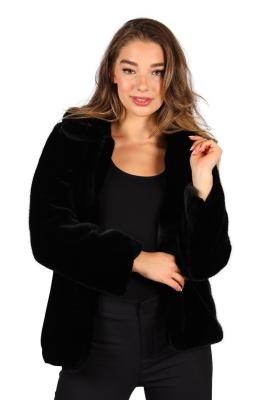 T4129-0100 schwarz Damen Pelzjacke Pelzmantel Plüschjacke Plüschmantel - 0
