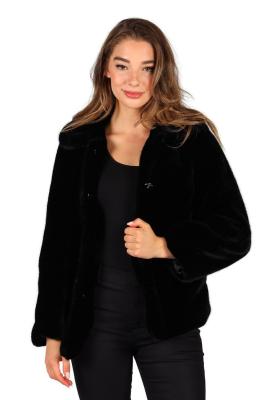 T4129-0100 schwarz Damen Pelzjacke Pelzmantel Plüschjacke Plüschmantel - 1