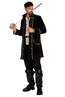 T4015-0100 schwarz Herren Piraten Jacke lang Barock Mantel - 1