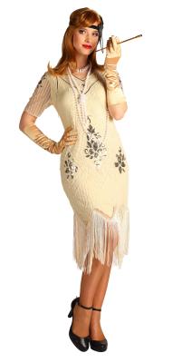 T4190-2214 Ecru-gold Damen Charleston Kleid mit Fransen - 2