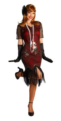 T4190-0501-XXXL Rot-schwarz Damen Charleston Kleid mit Fransen Gr.XXXL=54 - 2