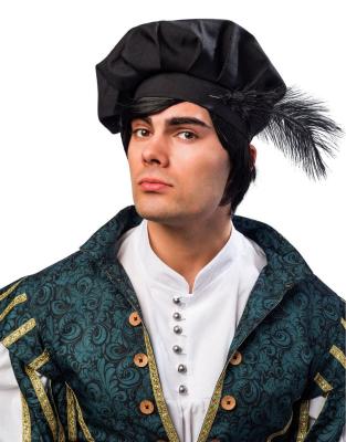 O23509 schwarz Barett mit Feder Kopfweite 59