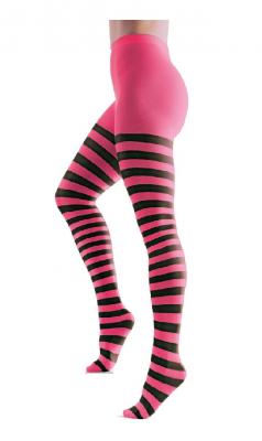 O41039 pink-schwarz Damen Streifen Strumpfhose Hexenkostüm