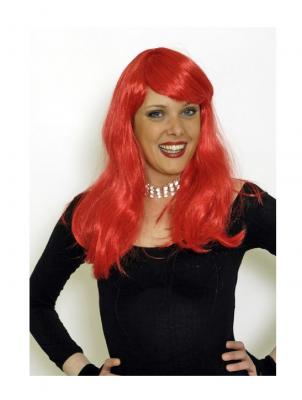 K11277202 rot Damen Langhaar Perücke mit Pony