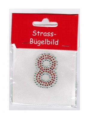 Ma226954 silber-rot Straßbügelbild Zahl 8 - 0