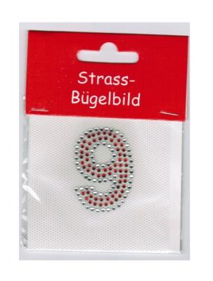 Ma226961 silber-rot Straßbügelbild Zahl 9 - 0