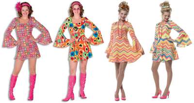 L3201151 block-pink Damen Hippie Kostüm-Kleid - 1