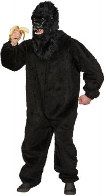 O784-160-175 schwarz Damen Herren Plüsch Overall Plüschoverall ohne Affen Maske Gr.160-175 - 1