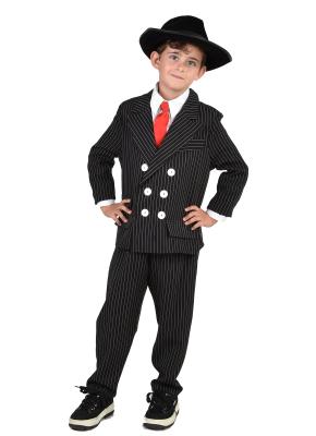 M205004-176 schwarz Kinder Junge Gangster-Mafia-Ganoven Kostüm Gr.176 - 1