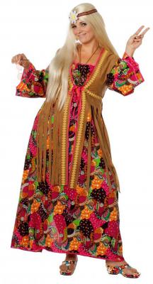 W4456-46 bunt Damen Hippie Kleid lang Partykostüm Gr.46 - 1