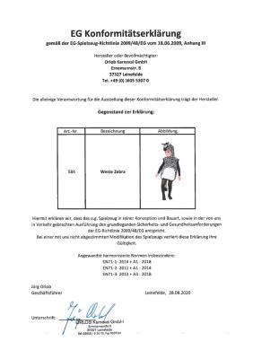 O584-104 schwarz-weiß Kinder Zebra Zebrakostüm Zebraweste Gr.104 - 3