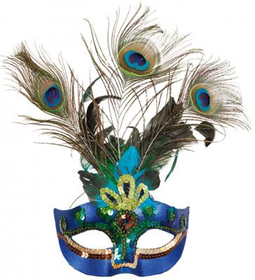 O46076 Pfau Maske Pfauenmaske Vogelmaske Federmaske