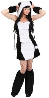 O9744-36-38-A schwarz-weiß Damen Pandabär Kostüm-Kleid Gr.36-38
