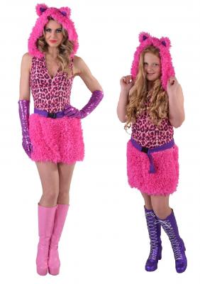 M216020-140 pink Kinder Mädchen Leoparden Kostüm Kitty Katze Katzen Kleid Gr.140 - 1