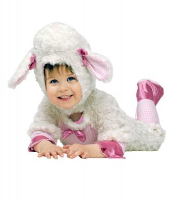 K332534-98-104 weiß-rosa Mädchen Junge Kinder Lamm Kostüm-Overall Gr.98-104 - 1