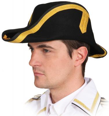 O21338 schwarz Herren Admirals Zweispitz Kapitänshut