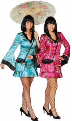 O9472-38-A pink Damen China Girl Chinesin Chinesen Kostüm Kleid kurz Gr.38