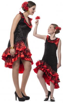 L3200210-46 schwarz-rot Damen Spanierin Flamenco Kleid Gr.46 - 2