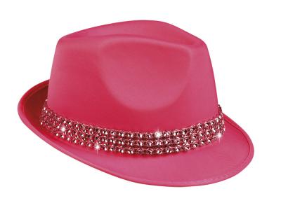 B04119 pink Hut Popstar Diamond Trilby Discohut Partyhut Hippiehut - 1