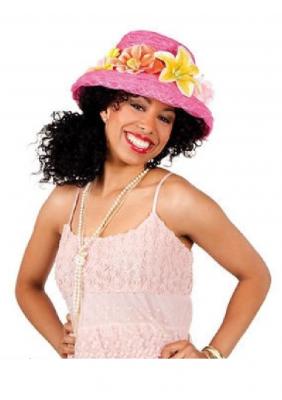 B01310 rosa Damen Hawaiihut mit Blumen