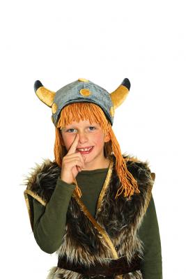 K40121149 silber Kinder Wickinger Mütze mit Haar Gallier