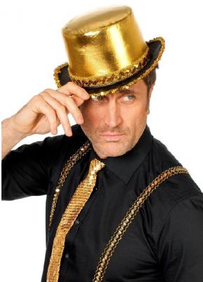 K10157752-1/W9019-28 gold Damen Herren Paillettenzylinder Kabarett-Hut