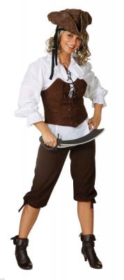 O9478-44-46 braun Damen Kniebundhose Mittelalter-Pirat Gr.44-46 - 1