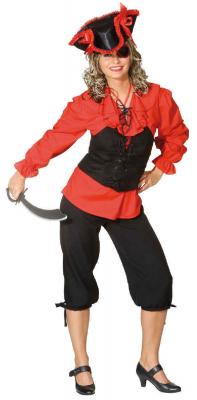 O9477-40-42 schwarz Damen Kniebundhose Mittelalter-Pirat Gr.40-42 - 1