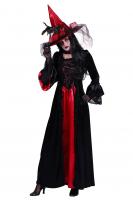 T2786-0105 schwarz-rot Damen Hexenkostüm Vampirkleid lang
