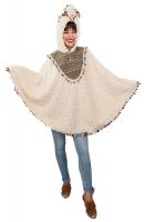 O7375 beige Damen-Herren Lama Poncho Kostüm Einheitsgröße