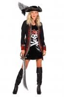 T3268 schwarz-rot Damen Piraten Jacke und Kleid