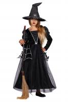 T3062 schwarz-silber Kinder Mädchen Hexen Kostüm mit Hut 